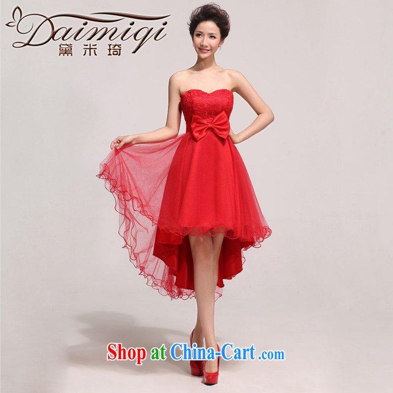Diane M Ki Red Front short long water-soluble lace heart-shaped smears chest bridal toast Stage service photo building a photo red L