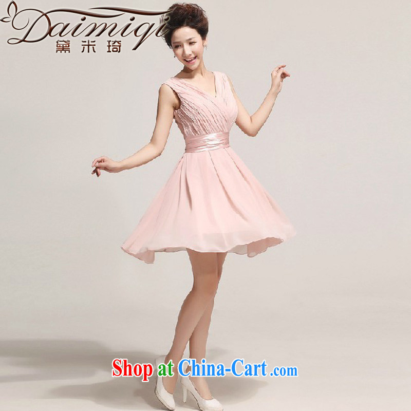 Diane M Ki stylish bridesmaid shoulders Deep V small dress dress bridesmaid mission short skirt dress pink bridal gown pink XXL