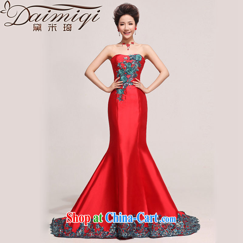 Diane M Ki wedding dresses Korean Beauty marriages red new crowsfoot tail dress uniform toast red XXL