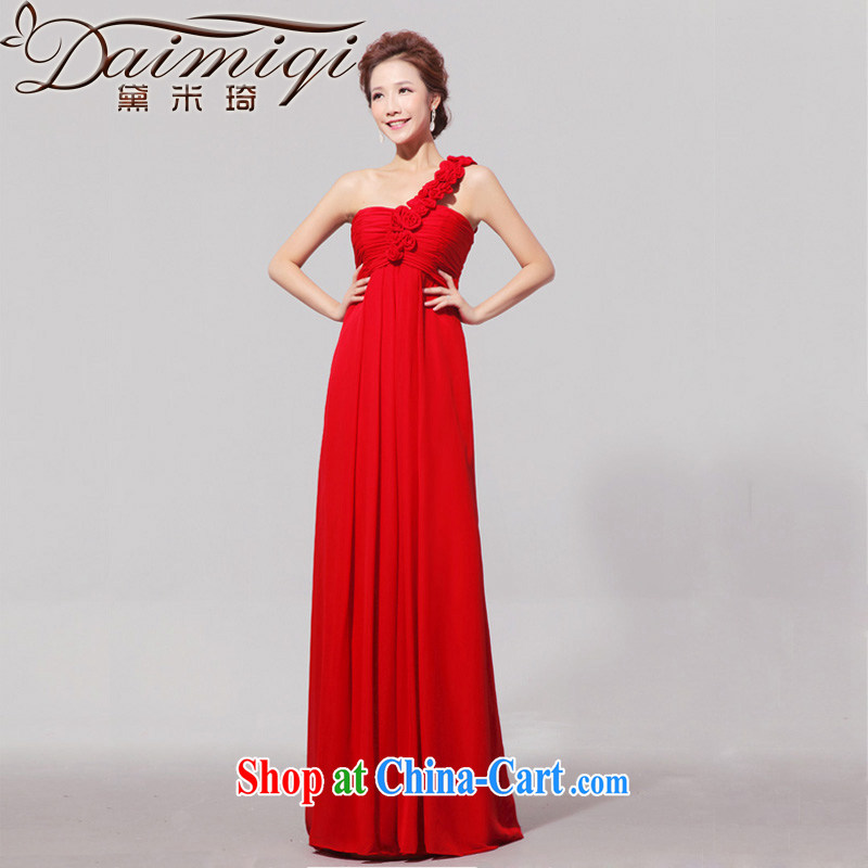 Diane M Qi 2014 new single shoulder Star magazine Red long with evening dress bridal red bows dress skirt red XXL