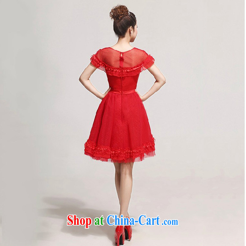 2014 new bride bridesmaid dresses small sweet fairy tale Princess short wedding short evening dress double-shoulder lace bubble sleeve bridesmaid toast serving serving red M, Diane M-kay, shopping on the Internet