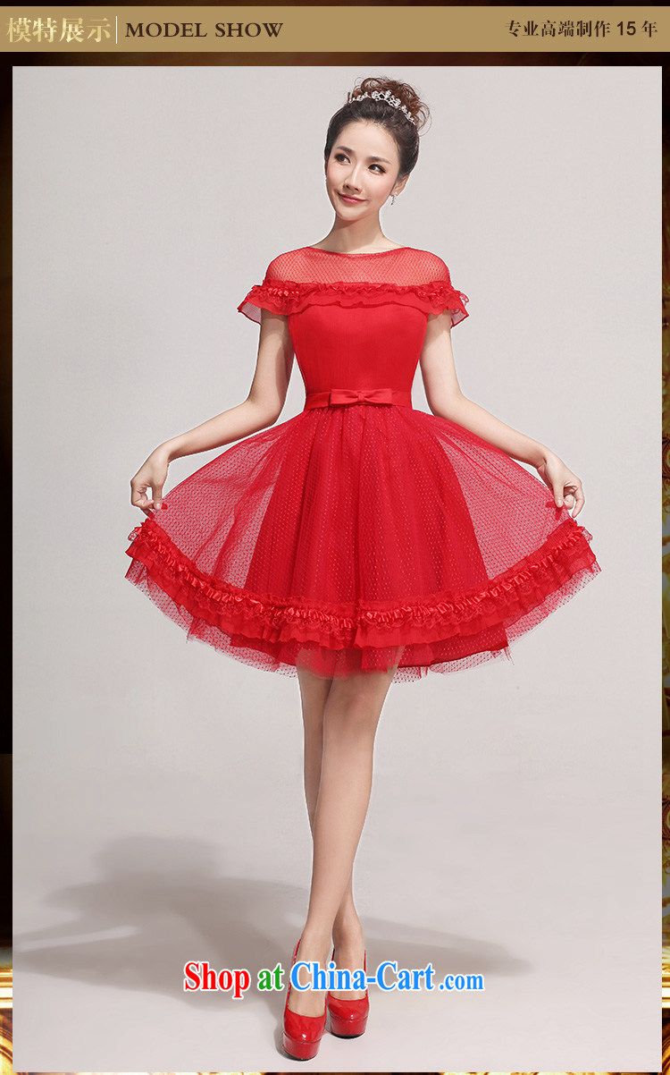 2014 new bride bridesmaid dresses small sweet fairy tale Princess short wedding short evening dress double-shoulder lace bubble sleeve bridesmaid toast serving serving red M pictures, price, brand platters! Elections are good character, the national distribution, so why buy now enjoy more preferential! Health