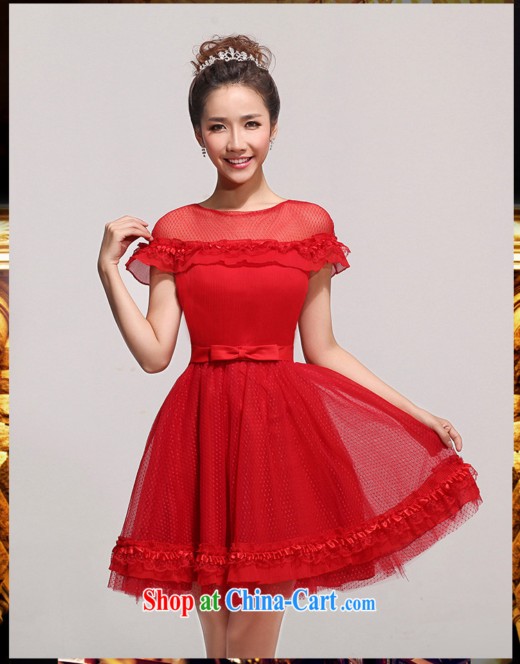 2014 new bride bridesmaid dresses small sweet fairy tale Princess short wedding short evening dress double-shoulder lace bubble sleeve bridesmaid toast serving serving red M pictures, price, brand platters! Elections are good character, the national distribution, so why buy now enjoy more preferential! Health