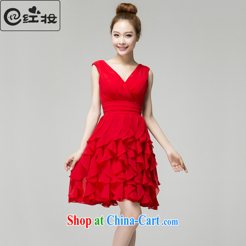 Recall that the red makeup spring and summer bridal dresses bridesmaid red V for cultivating short skirts and stylish wedding moderator bows dress L 13,788 red XL