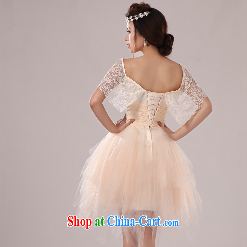 2014 new dress short skirt bridal bridesmaid toast serving serving cuff Princess wedding small short skirt dress Korean double-shoulder lace straps shaggy dress champagne color XXL, Diane M-kay, shopping on the Internet