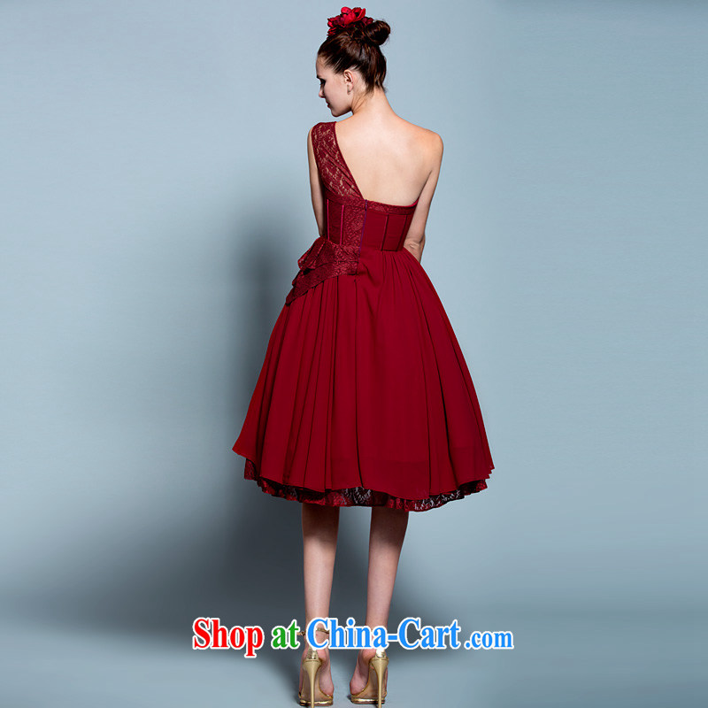 A yarn 2015 new single shoulder lace shaggy dress bridal toast annual service small dress wine red 20230642 red XXL code 15 days pre-sale, a yarn, shopping on the Internet