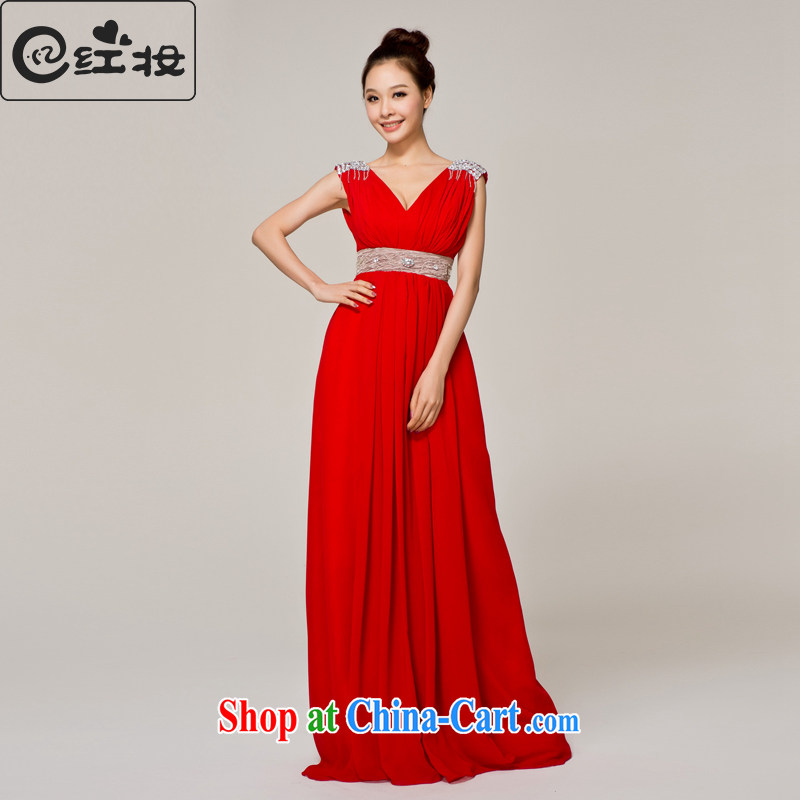 Recall that Namibia Red Cross summer 2015 new bridesmaid dress long dual-shoulder champagne color toast wedding clothes dress high waist pregnant women to wear L 12,108 red XL