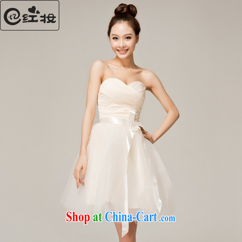 Recall that the red makeup spring and summer bridesmaid dress short, Mary Magdalene Mary Magdalene chest Chest straps Princess shaggy dress new wedding toasting champagne evening gown L 12,119 champagne color XL