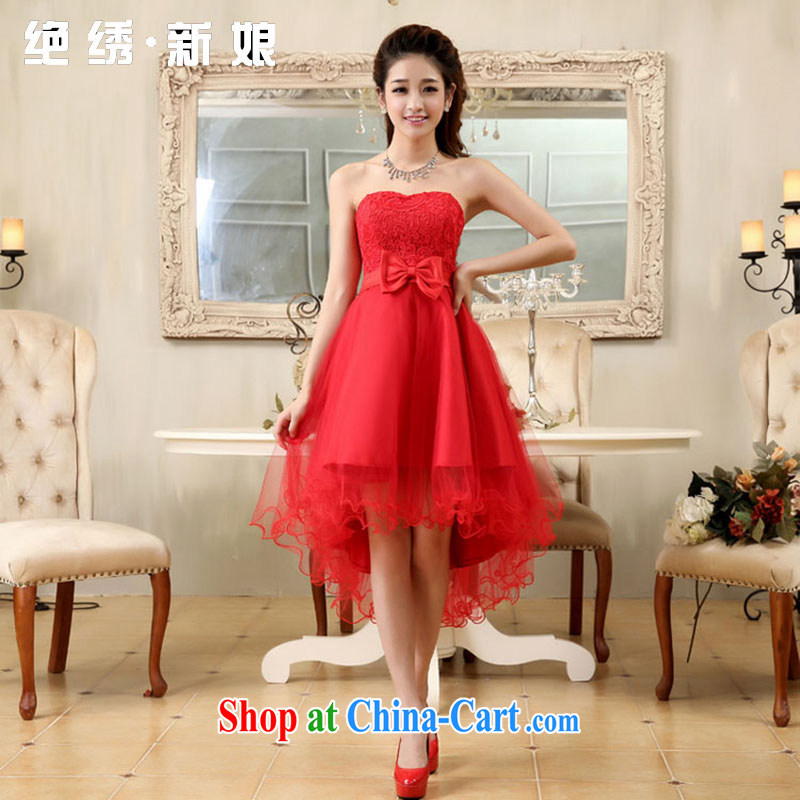 There is a bride's new 2015 lace marriage short, short-long red bridesmaid toast dress red M Suzhou shipping