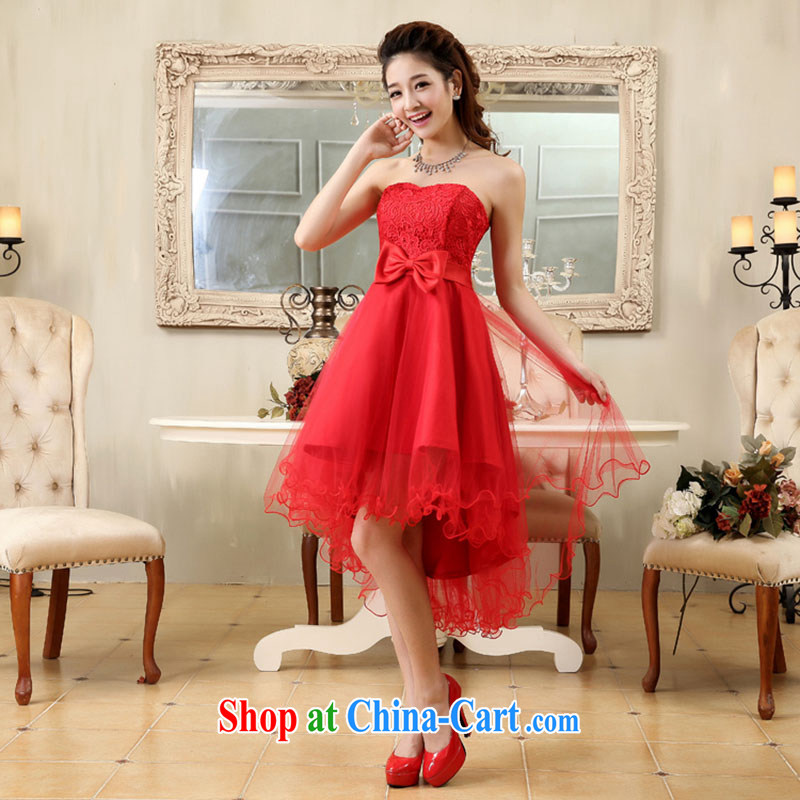 There is a bride's new 2015 lace marriage short, short-long red bridesmaid toast dress red M Suzhou Shipment. It is absolutely not a bride, shopping on the Internet