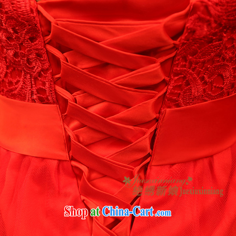 There is a bride's new 2015 lace marriage short, short-long red bridesmaid toast dress red M Suzhou Shipment. It is absolutely not a bride, shopping on the Internet