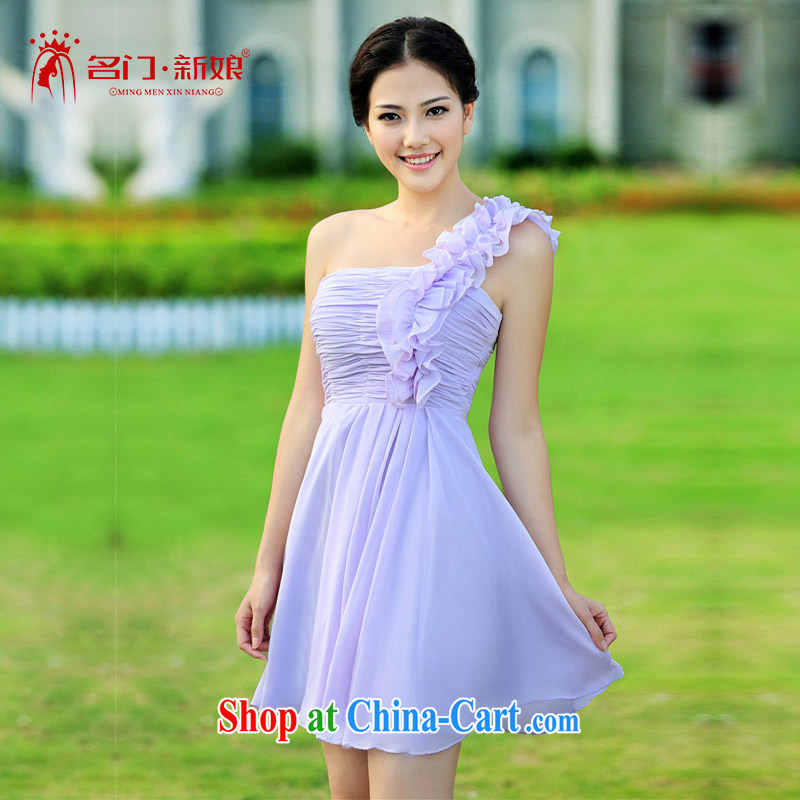 The bride's single shoulder small purple dress wedding dress 2015 new bridesmaid dress short 330 L