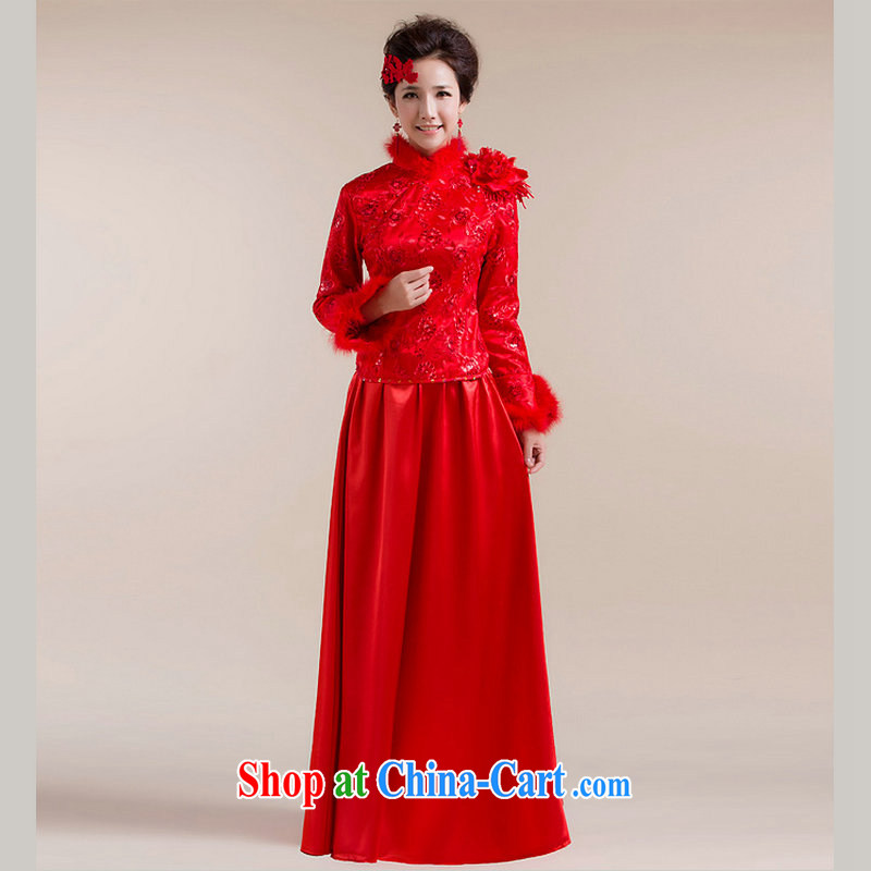 Optimize Hong Chinese Winter Chinese red winter dresses, back-door dress bride toast with his long XS 7094 red XXL