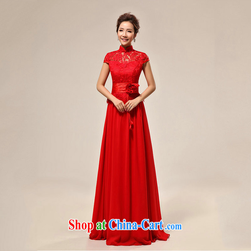 Optimize Hung-new luxury sense of the word shoulder red lace bridal wedding dress qipao XS 7131 red XL, optimize, and shopping on the Internet