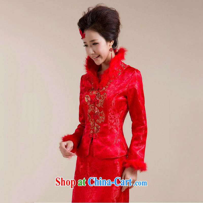Optimize Hung-new high-collar scarf traditional coin has eschewed the long skirt Chinese wedding dress XS 7149 red XXL, optimize, and shopping on the Internet