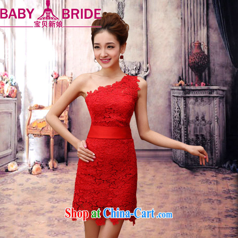 Baby bridal 2014 new spring bridal dresses serving toast wedding dresses red short stylish dresses exclusive lace single shoulder dress red XXL