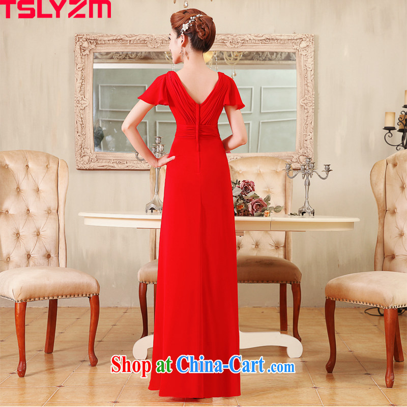 The angels, according to 2014 new bride Korean-style luxury parquet drill shoulders V collar long marriage toast performances dress the dress stylish long dress red XL, Tslyzm, shopping on the Internet
