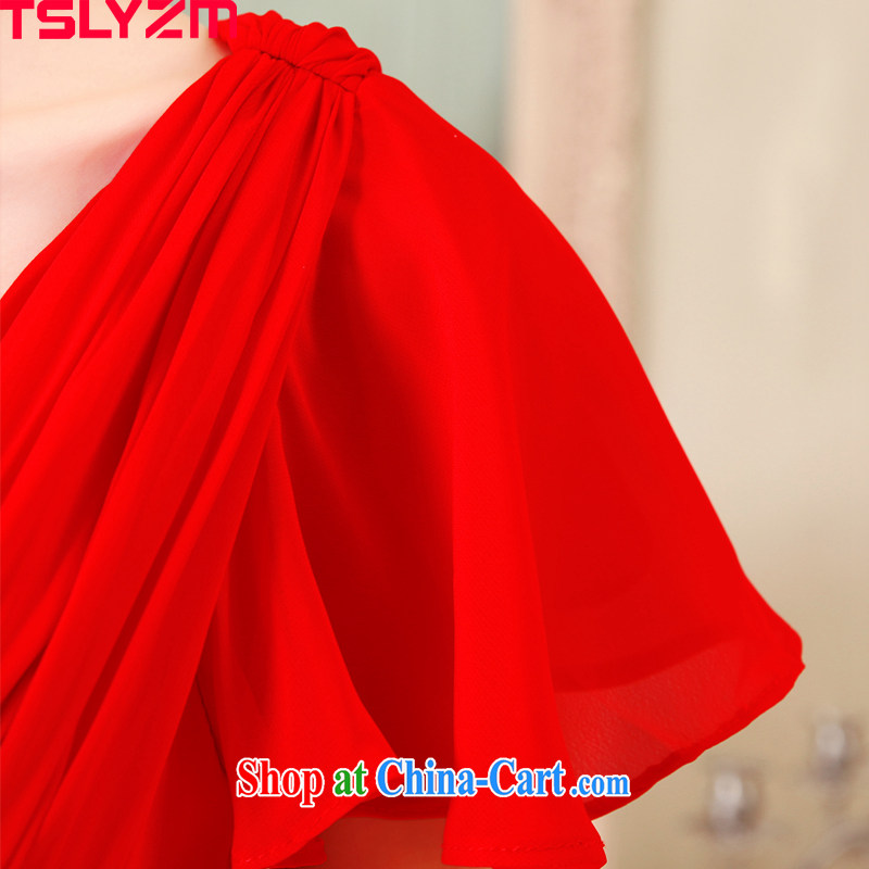 The angels, according to 2014 new bride Korean-style luxury parquet drill shoulders V collar long marriage toast performances dress the dress stylish long dress red XL, Tslyzm, shopping on the Internet