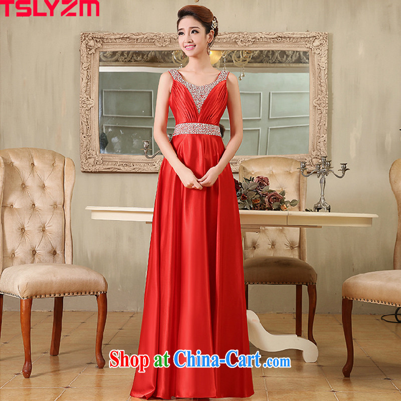 The angels, in summer 2015 new Korean bridal wedding dress Red double-shoulder Deep V toast for evening dress the girls banquet dress stylish red M