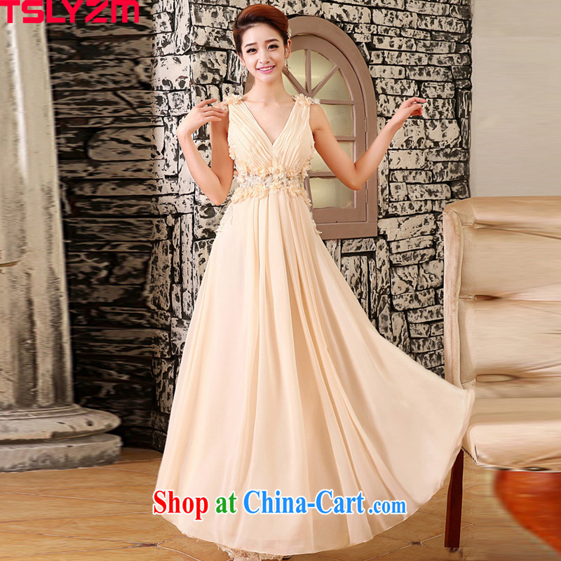 The angels, according to 2014 new parquet drill back exposed marriage bridal dresses serving toast red sweet flowers transparent Web dresses banquet style evening dress red light yellow XL