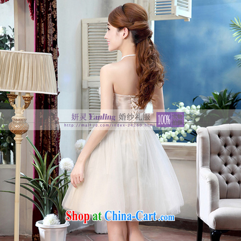 Her spirit Ying bridal wedding dresses bows dress wedding bridesmaid in short, show small dress XLF 326 champagne color XXL, her spirit (Yanling), online shopping