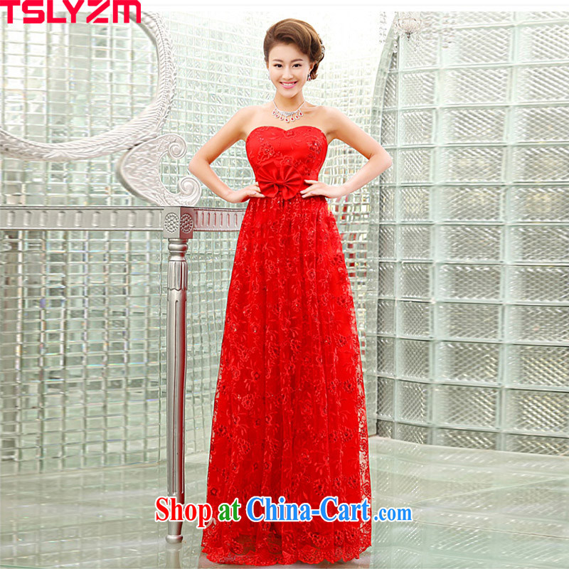 The angels, according to 2015 new bride wedding dress red lace-up waist long stylish red wiped his chest serving toast wedding dinner dress the wedding dress red XXL