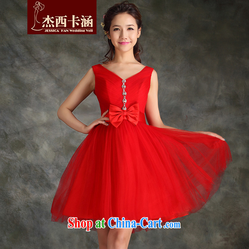 Jessica 2014 covered by new dual-shoulder bow-tie strap toast Service Bridal short bridesmaid dresses small firm 5039 red XL
