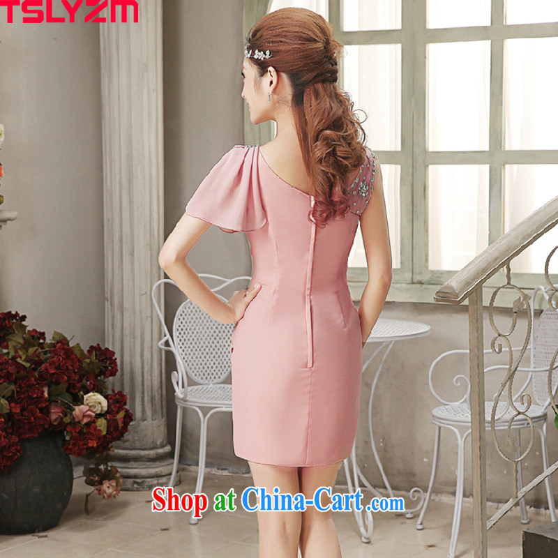 Tslyzm dress short annual meeting moderator small dress spring and summer bridesmaid sister serving evening banquet marriage betrothal, shoulder bags and short skirts bare pink XXL, Tslyzm, shopping on the Internet