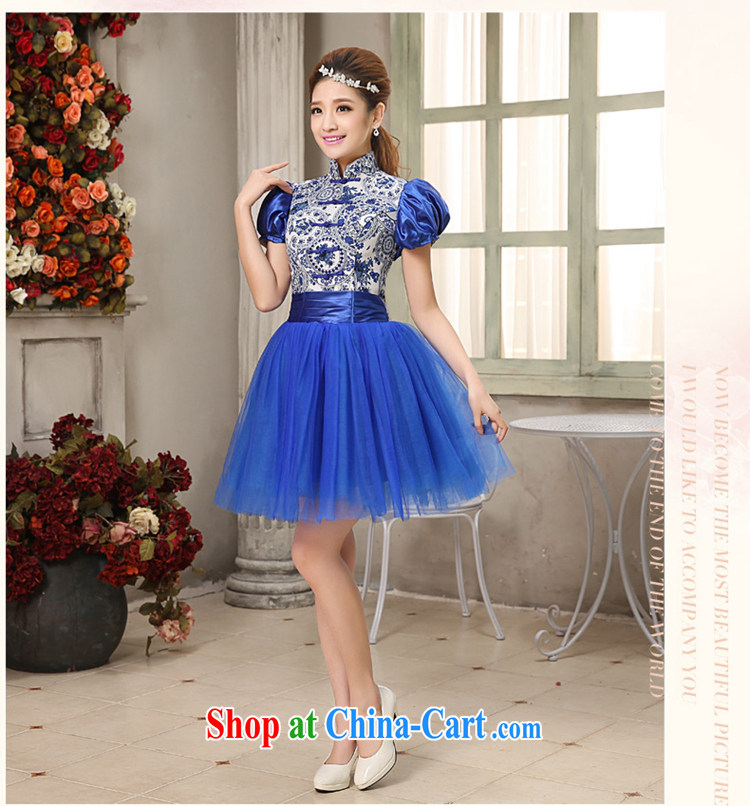 Tslyzm retro blue and white porcelain banquet moderator dress short film floor theme clothing Photo Small short skirt Princess bubble cuff Gala Evening Dress blue XXL pictures, price, brand platters! Elections are good character, the national distribution, so why buy now enjoy more preferential! Health