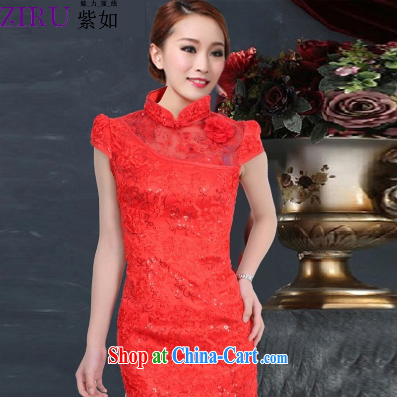First and foremost as ZIRU Korean version 2014 spring and summer with new female marriage toast serving retro embroidery take short improved cheongsam ZR 6613 L red, purple, and shopping on the Internet