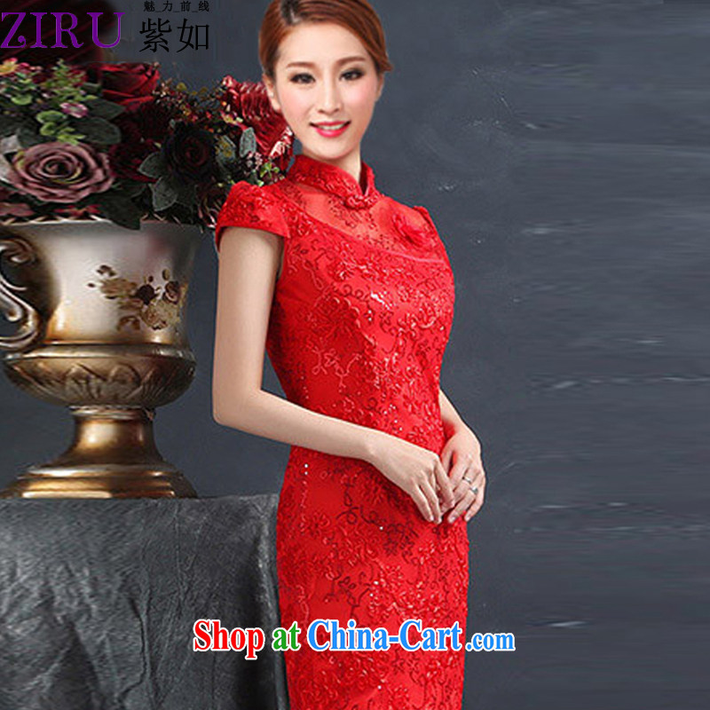 First and foremost as ZIRU Korean version 2014 spring and summer with new female marriage toast serving retro embroidery take short improved cheongsam ZR 6613 L red, purple, and shopping on the Internet