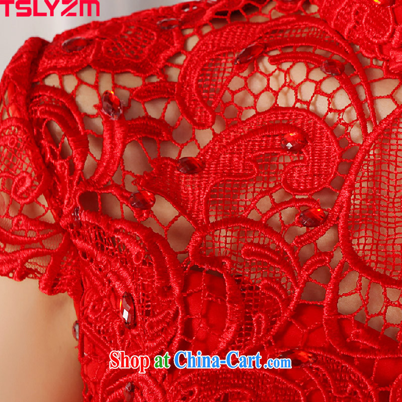 Tslyzm 2015 spring and summer new bridal dresses wedding dresses lace red package shoulder short bows dress uniform dress the betrothal service female Red XXL, Tslyzm, shopping on the Internet