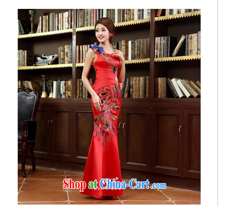 Early definition 2015 new bridal dresses, shoulder at Merlion dress Satin long gown beauty bride toast wedding dresses red L pictures, price, brand platters! Elections are good character, the national distribution, so why buy now enjoy more preferential! Health