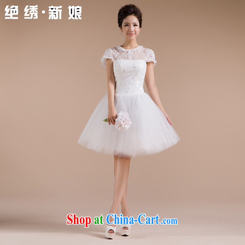 There is embroidery bridal wedding bridesmaid short new stylish chair bows dress white XL Suzhou shipping
