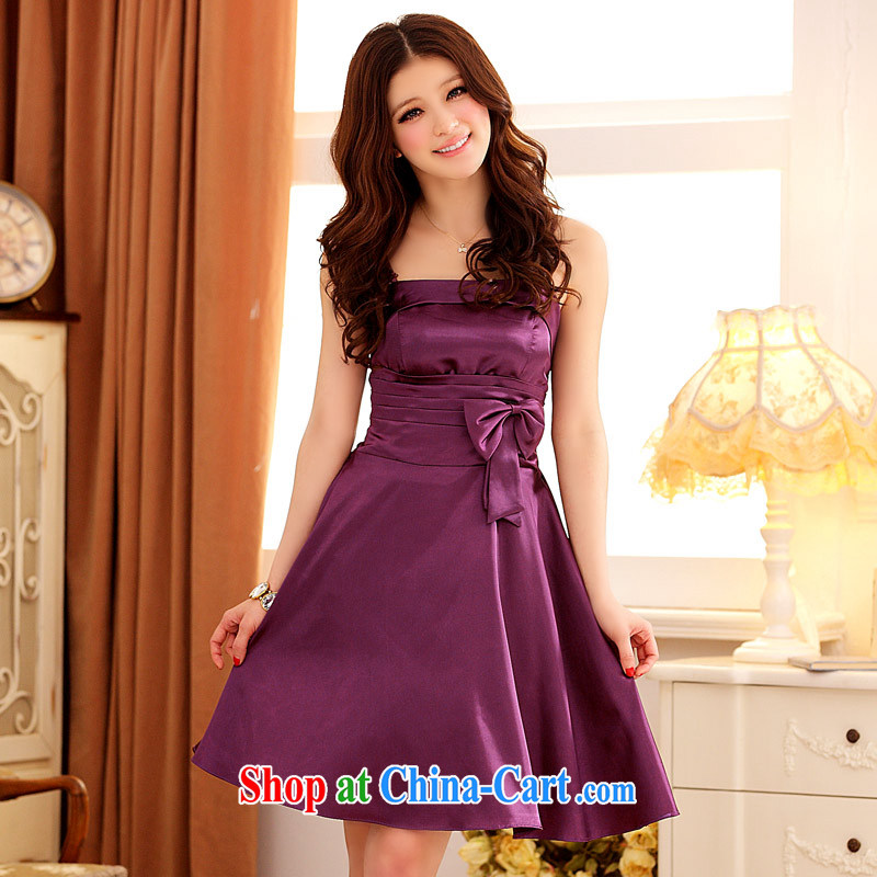 JK 2. YY enrapturing bow tie-waist dinner will be suspended with the bridesmaid dress dresses purple XL