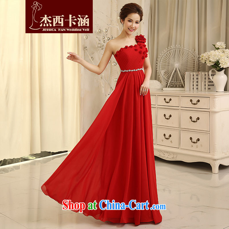 Jessica 2014 covered by new Paragraph Style summer Korean bridal wedding dresses evening dress uniform toast long fall to show his red 5067 red S