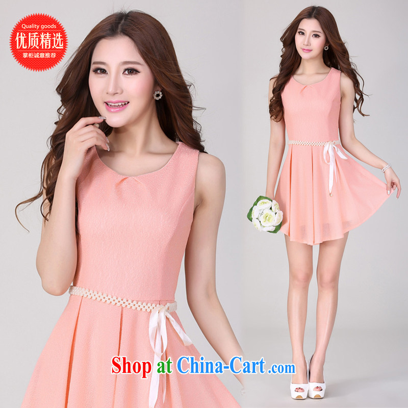 Electoral support the health care entity's summer 2014 new Korean lace beauty sleeveless elegant small dress suits skirt A 128, Pearl waist chain leather toner XL