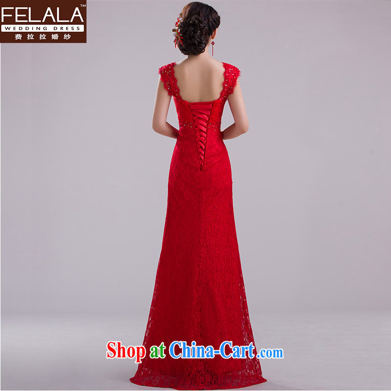 Ferrara 2015 new dual-shoulder red bridal toast serving long lace wedding dress skirt, spring evening dress XL Suzhou shipping, La wedding (FELALA), shopping on the Internet