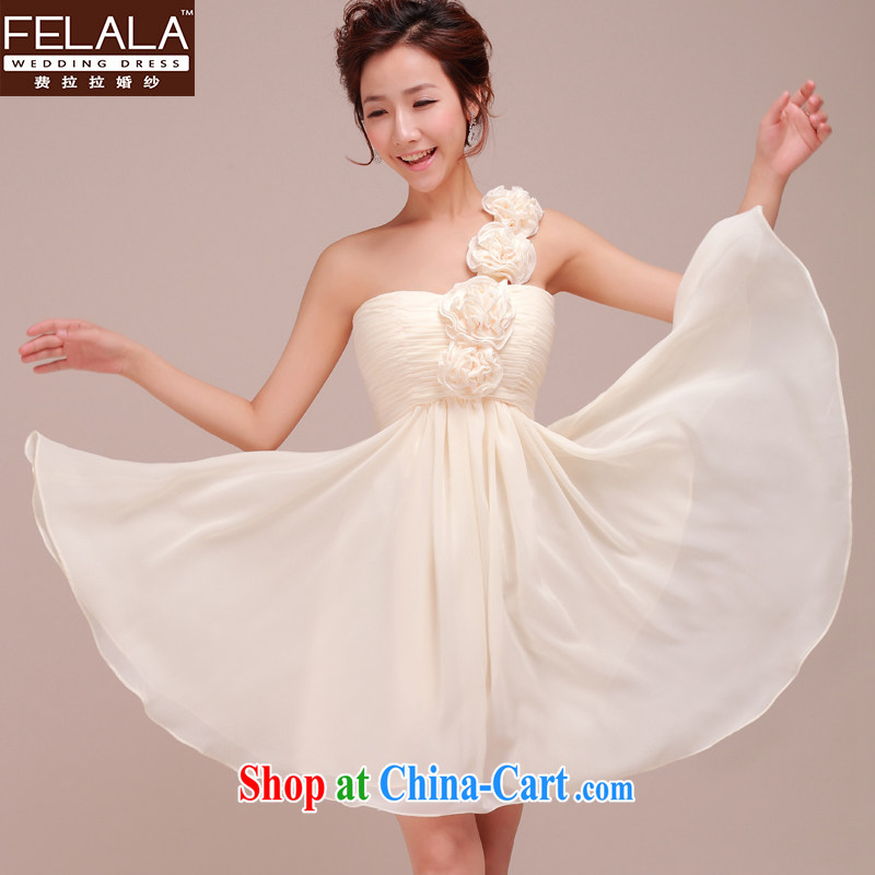 Ferrara bride single shoulder strap with floral wedding dresses small short bridesmaid dress 2015 new Banquet Hosted champagne color XL Suzhou shipping