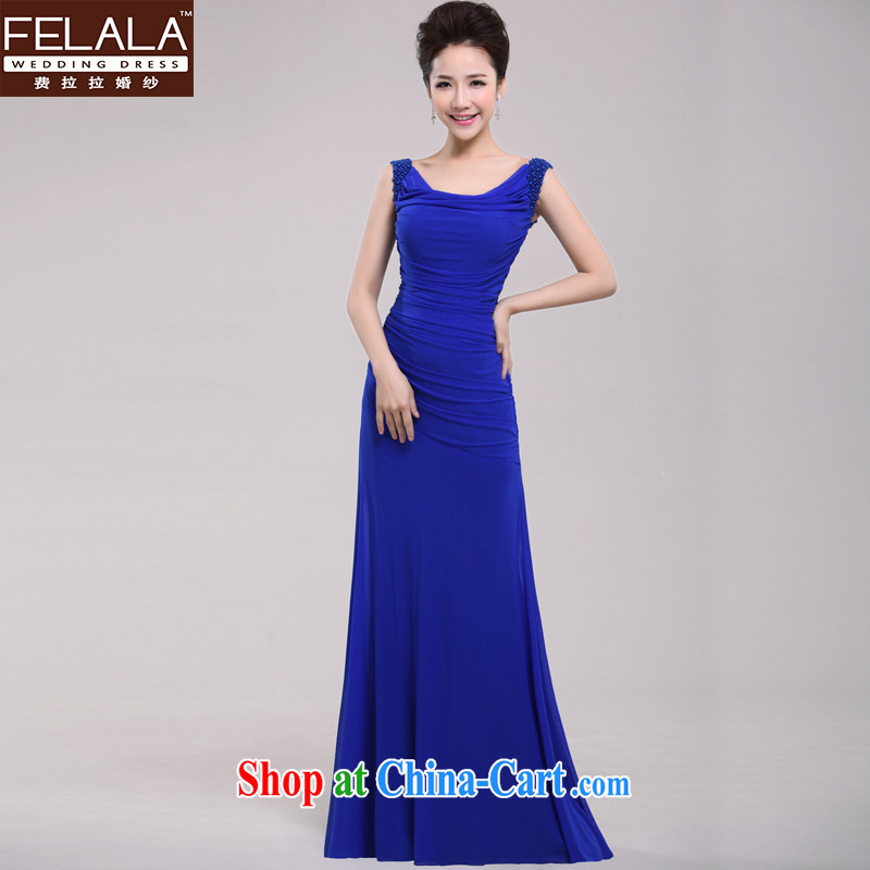 Ferrara 2015 new elegant double-shoulder crowsfoot graphics thin dress company dress annual moderator dinner blue XL Suzhou shipping, La wedding (FELALA), and, on-line shopping