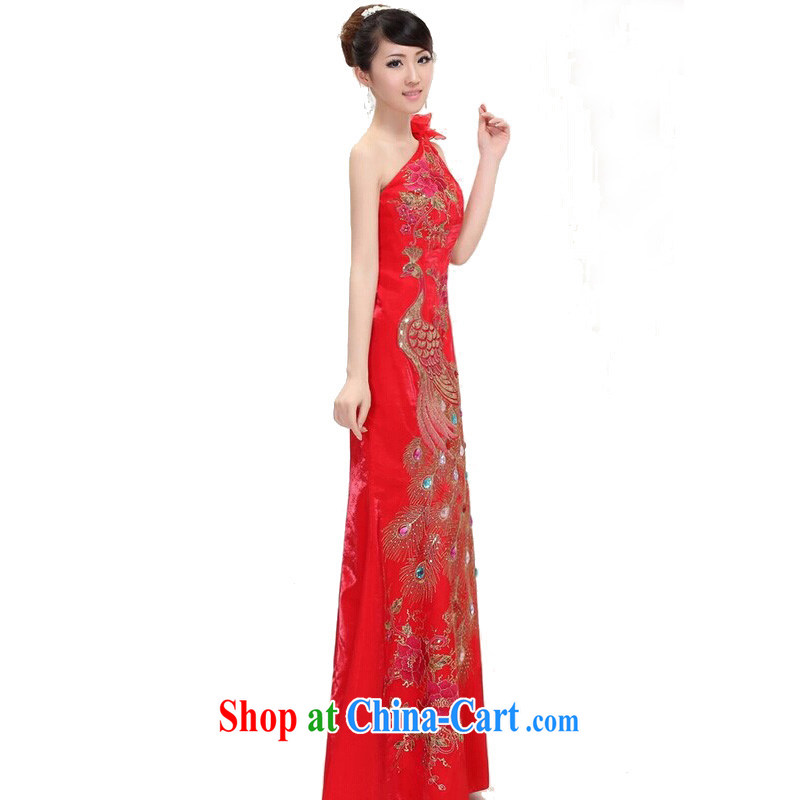 The female 2014 bridal wedding dresses and stylish Chinese improved crowsfoot dresses the shoulder bows marriage flag red XXL, water, shopping on the Internet