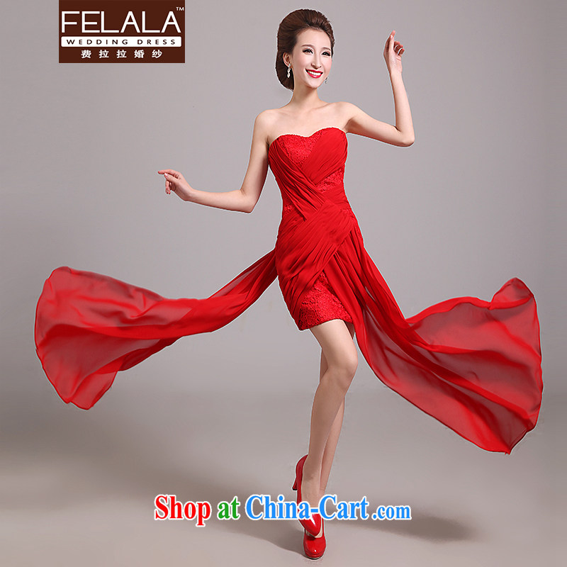 Ferrara 2015 New red-waist short lace dress Korean-style smears chest bridal toast service ribbons and red will do not return, La wedding (FELALA), online shopping
