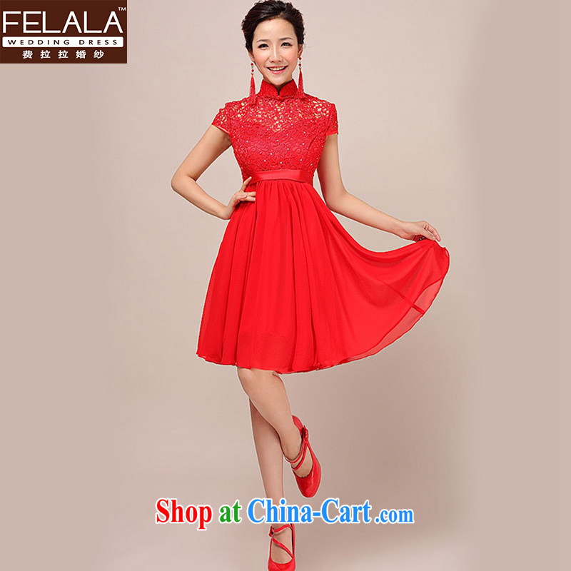 Ferrara dress 2015 New red short lace retro bridal high waist pregnant larger graphics thin dress red XL