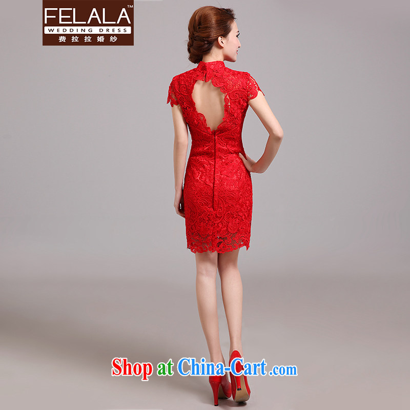 Ferrara 2015 New Red lace back exposed cheongsam red marriages improved cheongsam toast serving spring red M, La wedding (FELALA), online shopping