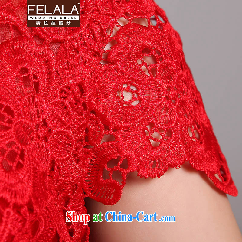 Ferrara 2015 New Red lace back exposed cheongsam red marriages improved cheongsam toast serving spring red M, La wedding (FELALA), online shopping