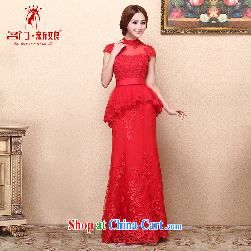 The bride's 2015 new dress retro red lace dress bows dress red crowsfoot 350 L
