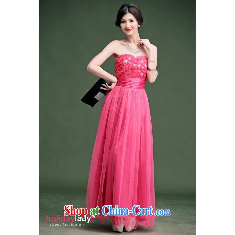 Shallow end _QIAN MO_ stylish wedding dresses pregnant small dress pink mesh erase chest bridesmaid dress wholesale 2328 rose red L