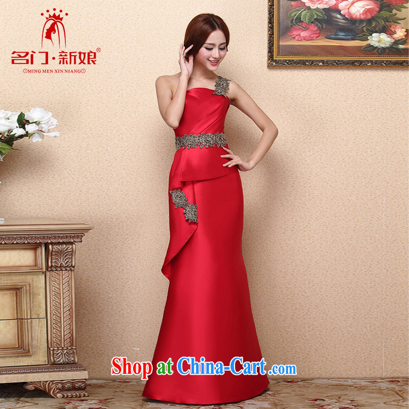 The bride 2015 New Red dress stylish bows dress single shoulder crowsfoot graphics thin dress 661 L