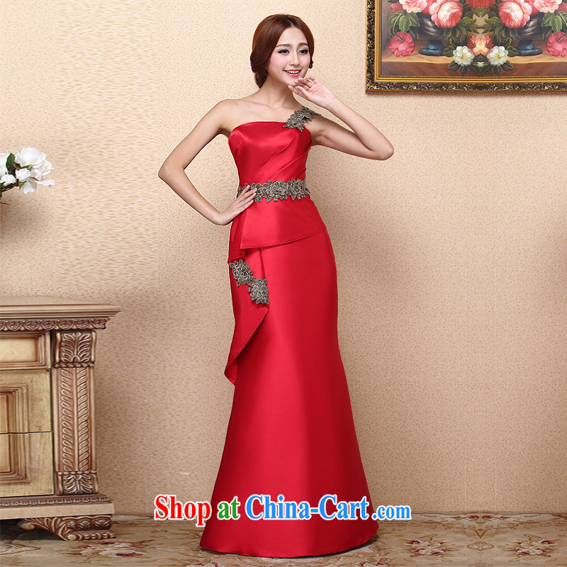 The bride's 2015 New Red dress stylish bows dress single shoulder crowsfoot graphics thin dress 661 L, the bride, shopping on the Internet