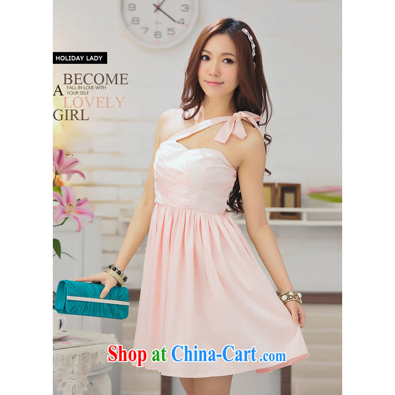 Light _at the end QIAN MO_ Korean version arc creases American chest Princess shaggy skirts the small dress skirt dress 2308 pink L